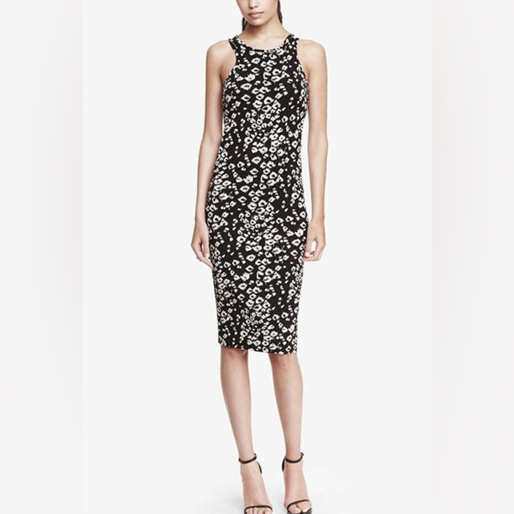 Express Leopard Print Racerback Midi Sheath Dress